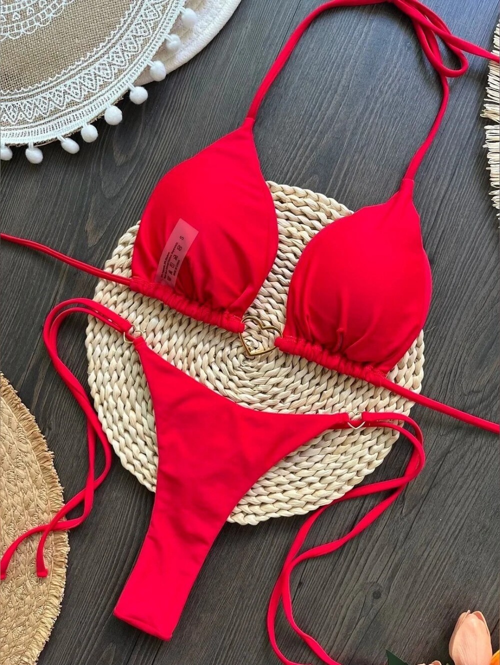 Bright Red String Bikini Two-Piece